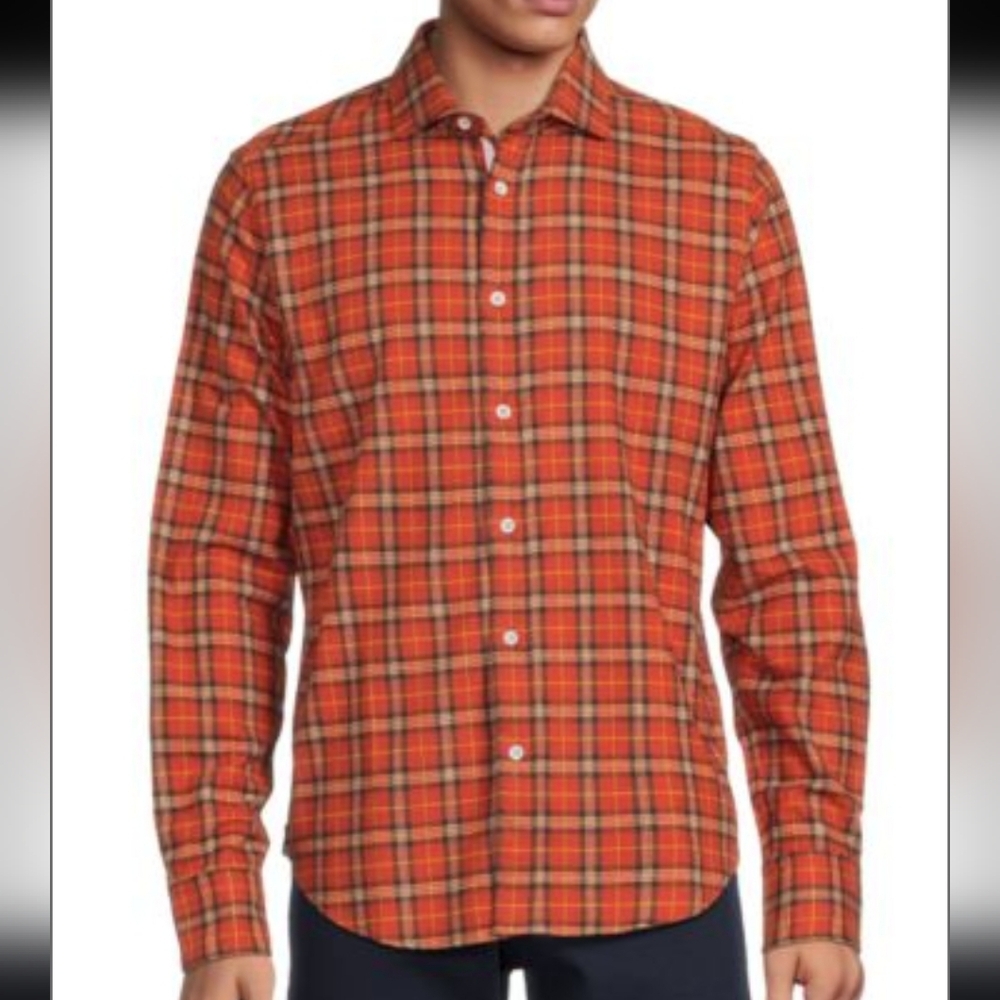 Rag & Bone Men’s Flannel Orange Plaid Long Sleeve Shirt Lightweight Size S